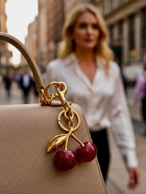 New! Red Glitter Cherry with Gold Accent Bag Charm/Keychain (NWT)
